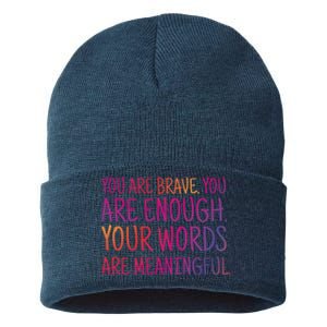 You Are Brave You Are Enough Inspirational Quote Sustainable Knit Beanie