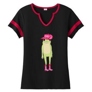 YouRe A Cowboy Like Me Funny Frog Pink Cowboy Hat Cowgirl Ladies Halftime Notch Neck Tee