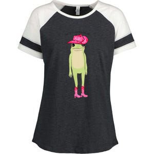 YouRe A Cowboy Like Me Funny Frog Pink Cowboy Hat Cowgirl Enza Ladies Jersey Colorblock Tee