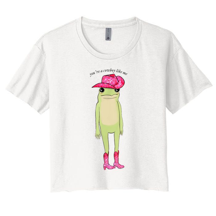 YouRe A Cowboy Like Me Funny Frog Pink Cowboy Hat Cowgirl Women's Crop Top Tee