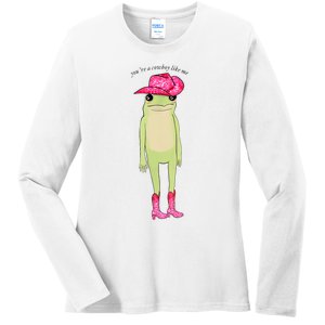 YouRe A Cowboy Like Me Funny Frog Pink Cowboy Hat Cowgirl Ladies Long Sleeve Shirt