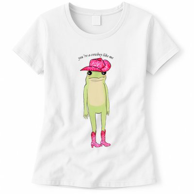 YouRe A Cowboy Like Me Funny Frog Pink Cowboy Hat Cowgirl Womens T-Shirt