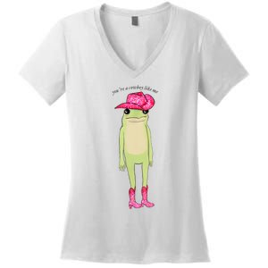 YouRe A Cowboy Like Me Funny Frog Pink Cowboy Hat Cowgirl Women's V-Neck T-Shirt