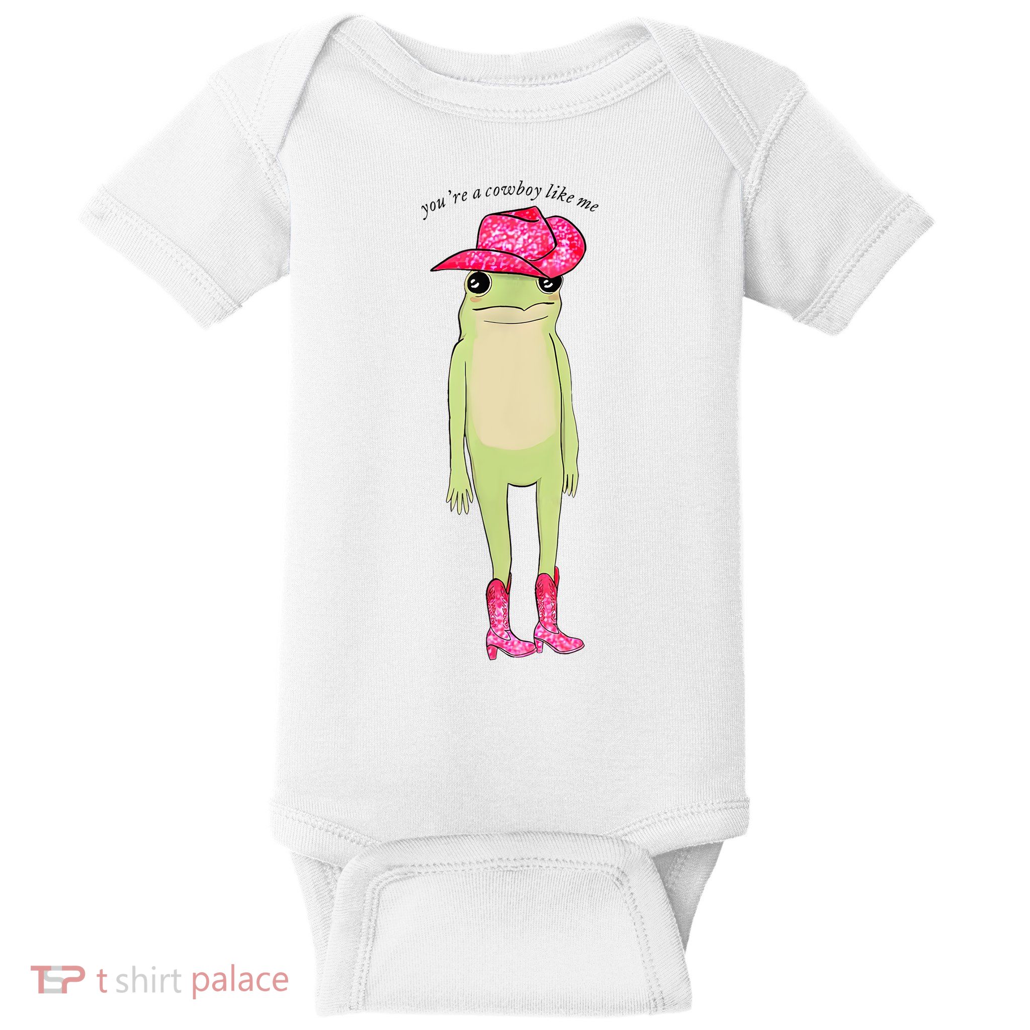 Youre A Cowboy Like Me Funny Frog Pink Cowboy Hat Cowgirl Baby Bodysuit
