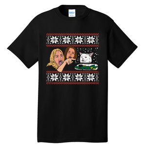 Yelling At Cat Ugly Christmas Sweater Funny Meme Gift Tall T-Shirt