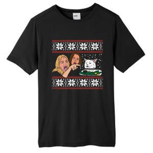 Yelling At Cat Ugly Christmas Sweater Funny Meme Gift Tall Fusion ChromaSoft Performance T-Shirt