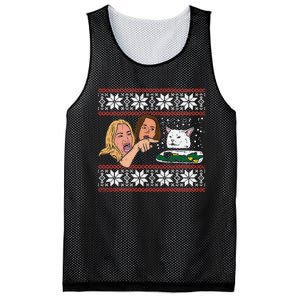 Yelling At Cat Ugly Christmas Sweater Funny Meme Gift Mesh Reversible Basketball Jersey Tank