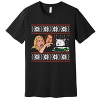 Yelling At Cat Ugly Christmas Sweater Funny Meme Gift Premium T-Shirt