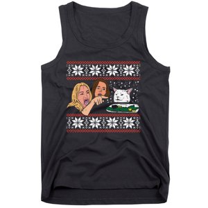 Yelling At Cat Ugly Christmas Sweater Funny Meme Gift Tank Top