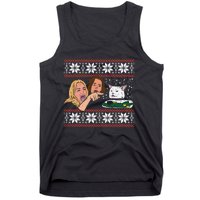 Yelling At Cat Ugly Christmas Sweater Funny Meme Gift Tank Top