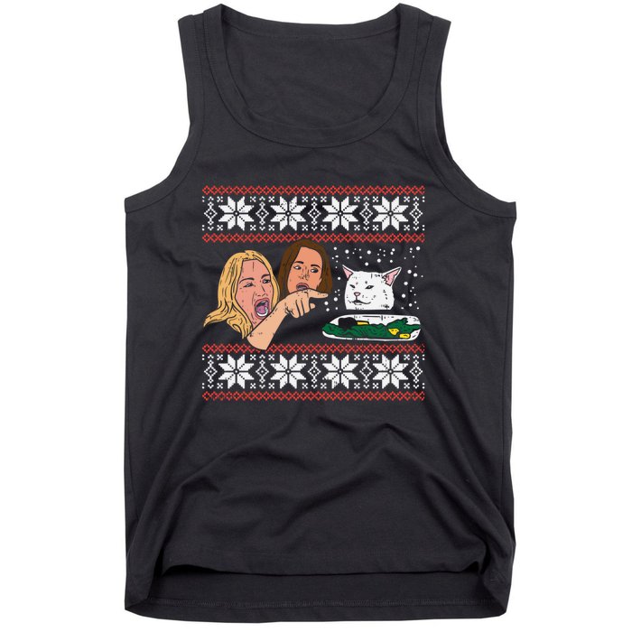 Yelling At Cat Ugly Christmas Sweater Funny Meme Gift Tank Top