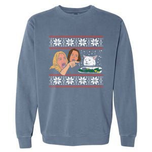 Yelling At Cat Ugly Christmas Sweater Funny Meme Gift Garment-Dyed Sweatshirt