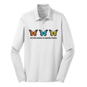 You Are Capable Of Amazing Things Monarch Butterfly Silk Touch Performance Long Sleeve Polo