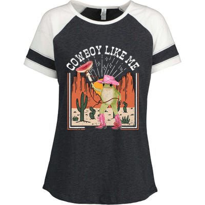 Youre A Cowboy Like Me Frog Cowboy Hat Cowgirl Enza Ladies Jersey Colorblock Tee