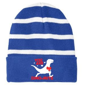 You Are Dinogiftmite Dinosaur Valentines Day Dinosaur Gift Striped Beanie with Solid Band