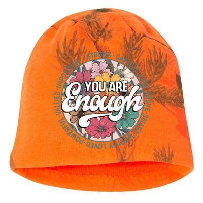 You Are Enough Retro Flowers Motivational Quote Kati - Camo Knit Beanie