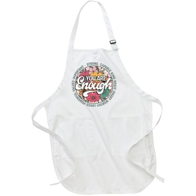 You Are Enough Retro Flowers Motivational Quote Full-Length Apron With Pockets