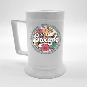 You Are Enough Retro Flowers Motivational Quote Beer Stein