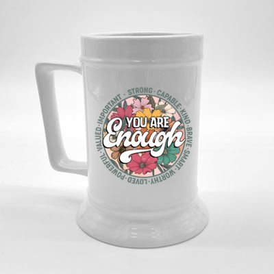 You Are Enough Retro Flowers Motivational Quote Beer Stein