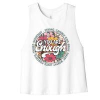 You Are Enough Retro Flowers Motivational Quote Women's Racerback Cropped Tank