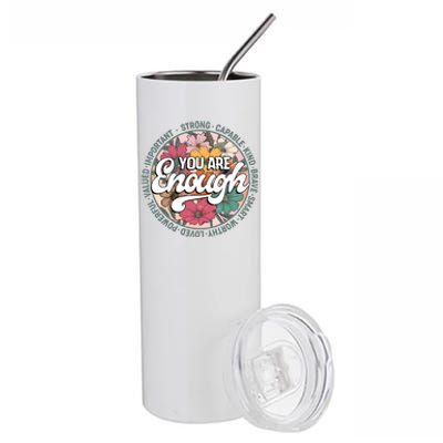 You Are Enough Retro Flowers Motivational Quote Stainless Steel Tumbler