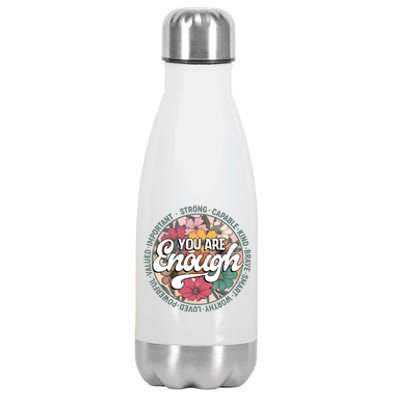 You Are Enough Retro Flowers Motivational Quote Stainless Steel Insulated Water Bottle