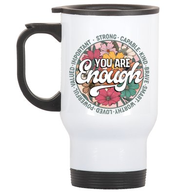 You Are Enough Retro Flowers Motivational Quote Stainless Steel Travel Mug