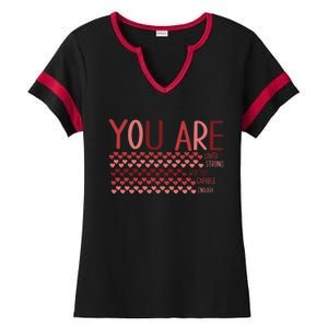 You Are Enough Loved Worthy Valentines Couple Ladies Halftime Notch Neck Tee