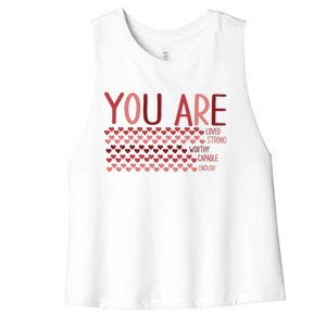 You Are Enough Loved Worthy Valentines Couple Women's Racerback Cropped Tank