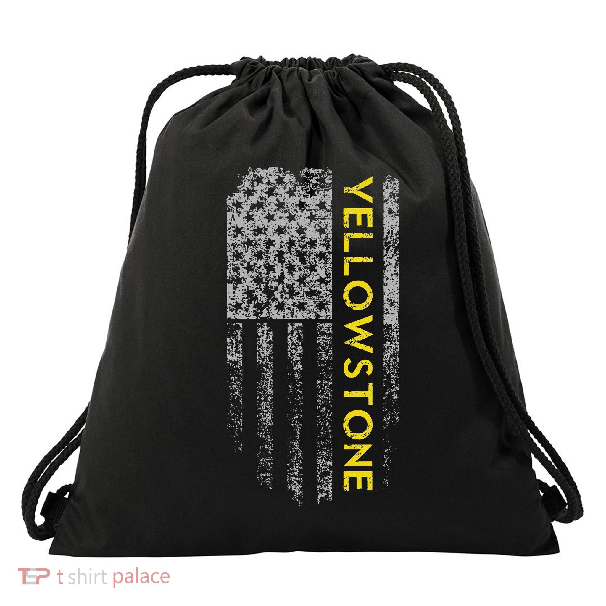Yellowstone American Flag Drawstring Bag