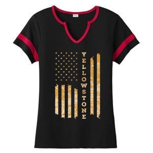 Yellowstone American Flag – Usa National Park Ladies Halftime Notch Neck Tee