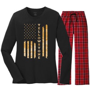 Yellowstone American Flag – Usa National Park Women's Long Sleeve Flannel Pajama Set 