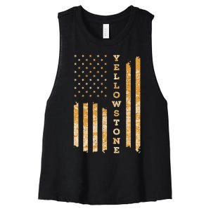 Yellowstone American Flag – Usa National Park Women's Racerback Cropped Tank