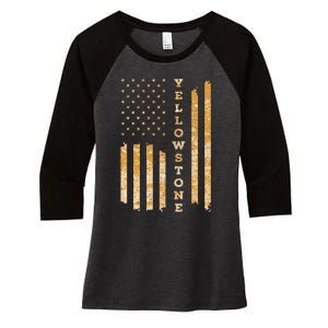 Yellowstone American Flag – Usa National Park Women's Tri-Blend 3/4-Sleeve Raglan Shirt