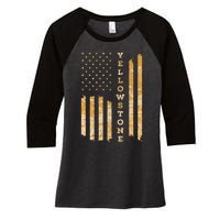 Yellowstone American Flag – Usa National Park Women's Tri-Blend 3/4-Sleeve Raglan Shirt