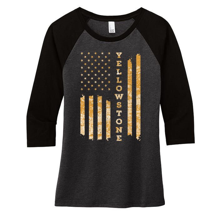 Yellowstone American Flag – Usa National Park Women's Tri-Blend 3/4-Sleeve Raglan Shirt