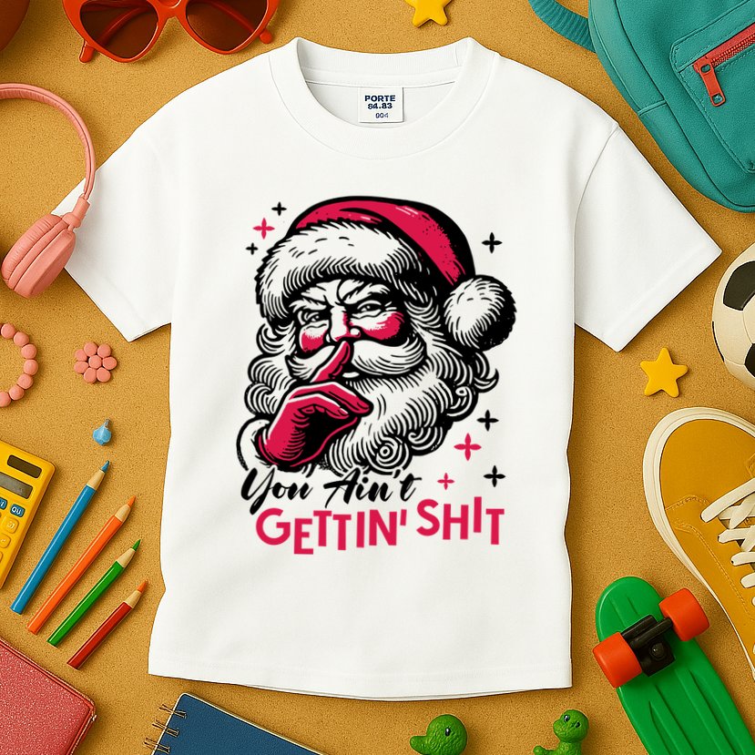 You Aint Gettin Shit Funny Santa Kids T-Shirt
