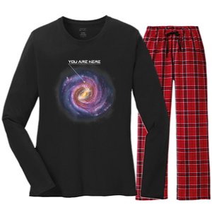 You Are Here Astronomy Milky Way Solar System Galaxy Space Women's Long Sleeve Flannel Pajama Set 