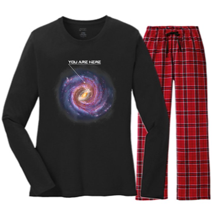 You Are Here Astronomy Milky Way Solar System Galaxy Space Women's Long Sleeve Flannel Pajama Set 