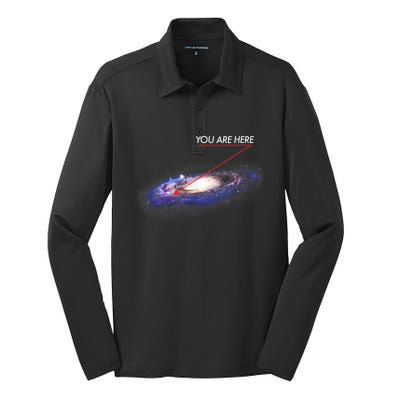 YOU ARE HERE Milky Way Galaxy Funny Outerspace Astronomy Silk Touch Performance Long Sleeve Polo