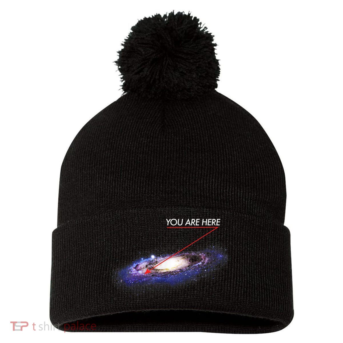 YOU ARE HERE Milky Way Galaxy Funny Outerspace Astronomy Pom Pom 12in Knit Beanie