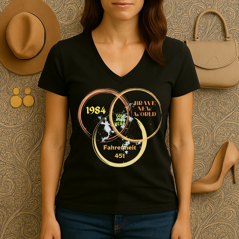 You Are Here 1984 Brave New World Dystopia Women's V-Neck T-Shirt
