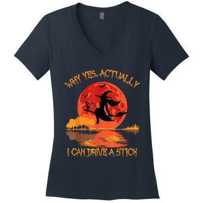 Yes Actually I Can Drive A Stick Halloween 2022 Women's V-Neck T-Shirt