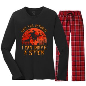 Yes Actually I Can Drive A Stick Witch Halloween Costume Women's Long Sleeve Flannel Pajama Set 