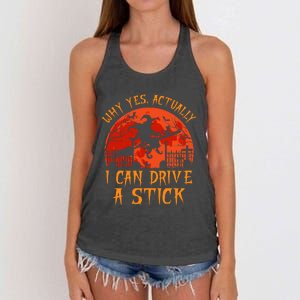 Yes Actually I Can Drive A Stick Witch Halloween Costume Women's Knotted Racerback Tank