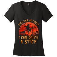 Yes Actually I Can Drive A Stick Witch Halloween Costume Women's V-Neck T-Shirt