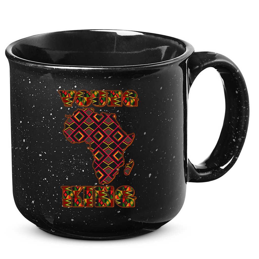 Young African King African Cloth Pattern Celebrating Black History 15oz Campfire Ceramic Mug