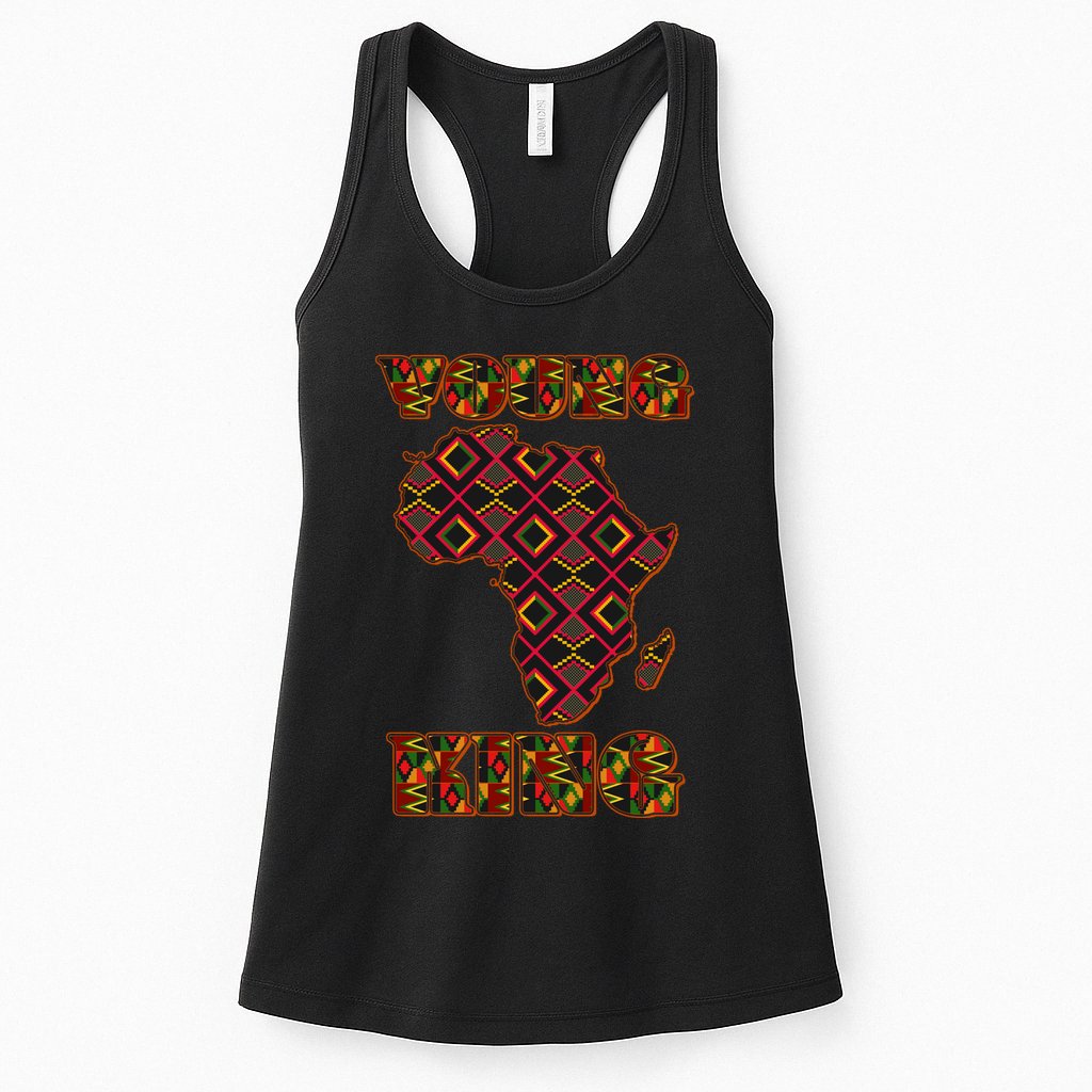 Young African King African Cloth Pattern Celebrating Black History Womens Tank Top
