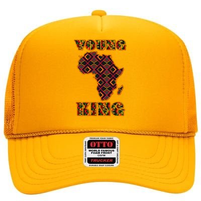 Young African King African Cloth Pattern Celebrating Black History High Crown Mesh Back Trucker Hat