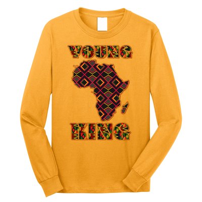 Young African King African Cloth Pattern Celebrating Black History Long Sleeve Shirt